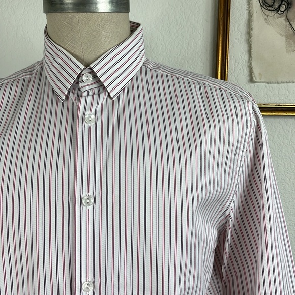 Versace Collection Striped Button Down Embroidered Logo Men's Shirt - Picture 1 of 11